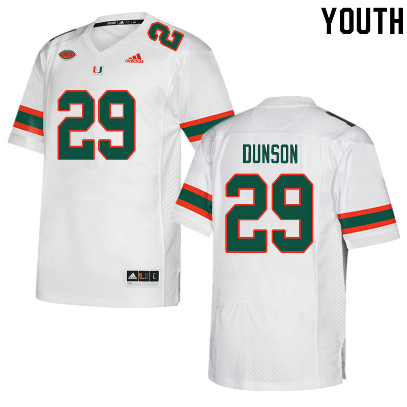 Youth #29 Isaiah Dunson Miami Hurricanes College Football Jerseys Sale-White - Click Image to Close